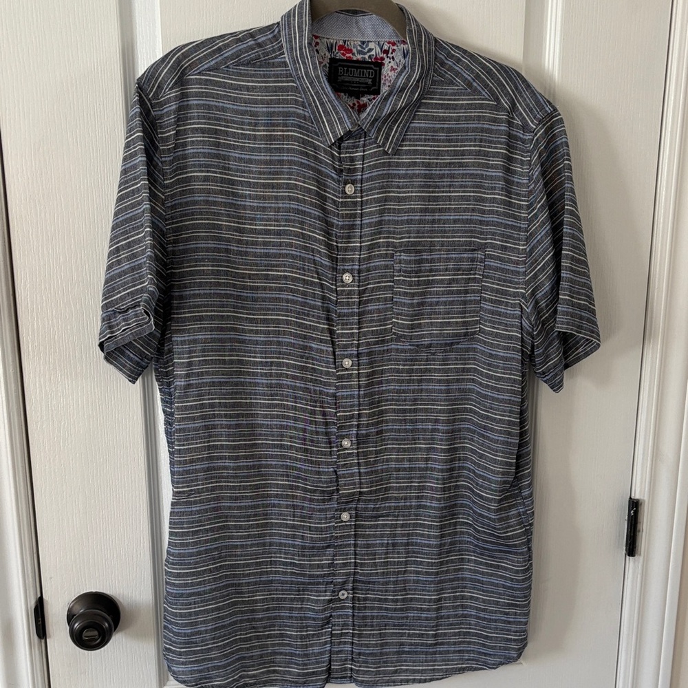 Men's Striped Button Down Shirt - Blue and Gray linen & cotton